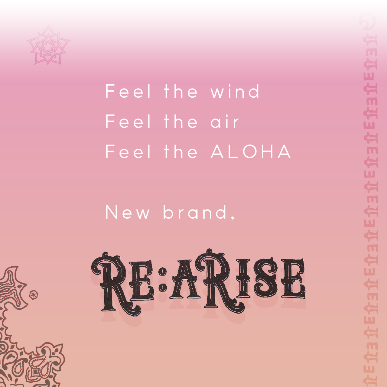 FEEL the wind,FEEL the air,FEEL the ALOHA,New brand. RE:ARISE